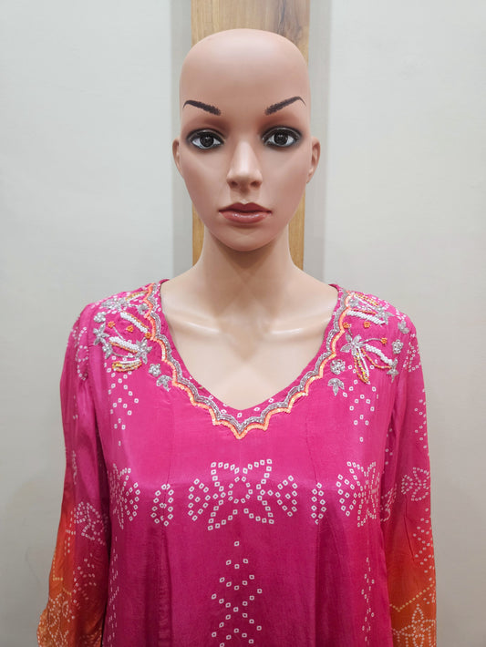 Pink Orange Pure Muslin Partywear Dupatta Set
