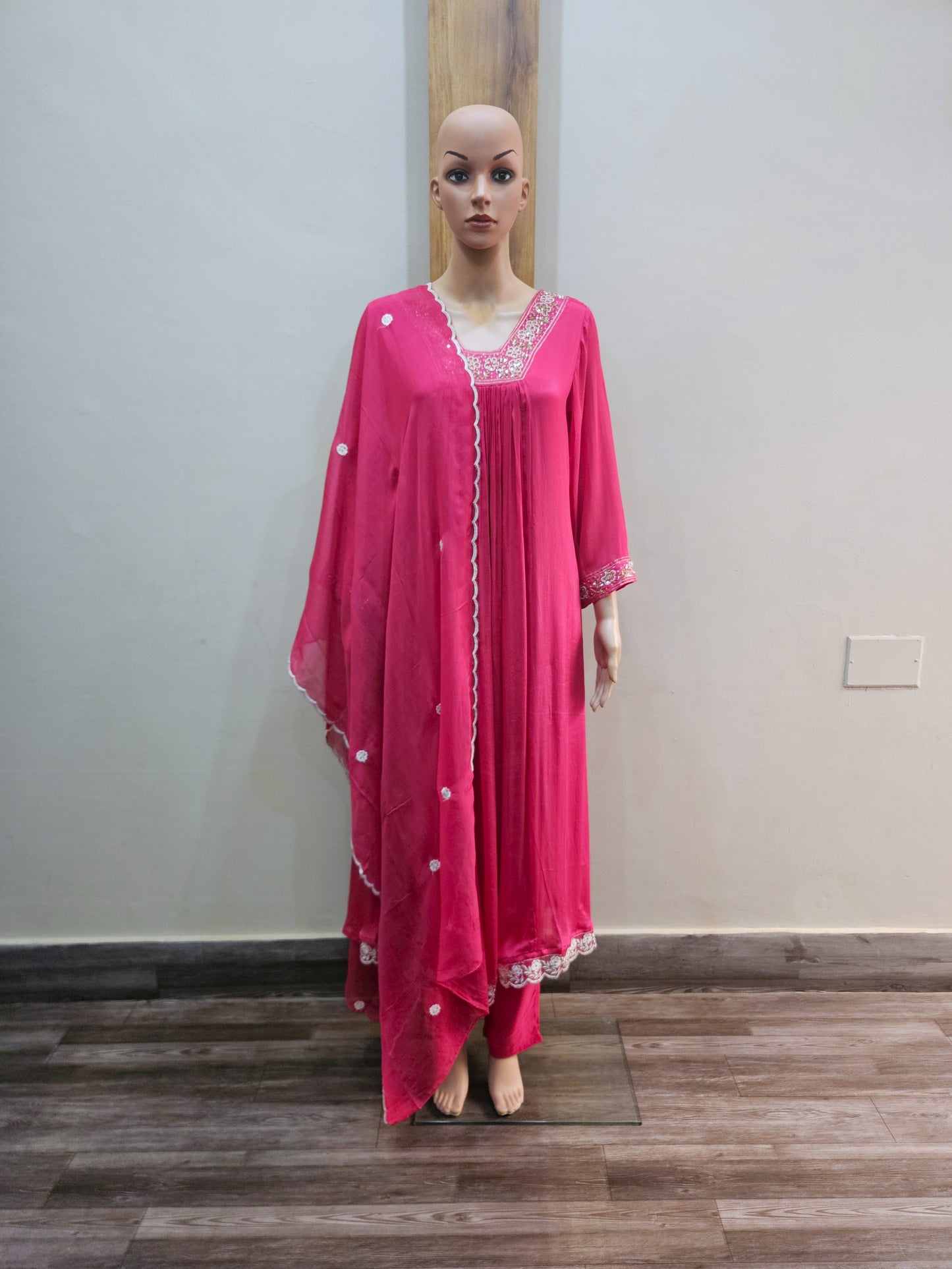 Pink Pure Chinon Partywear Dupatta Set