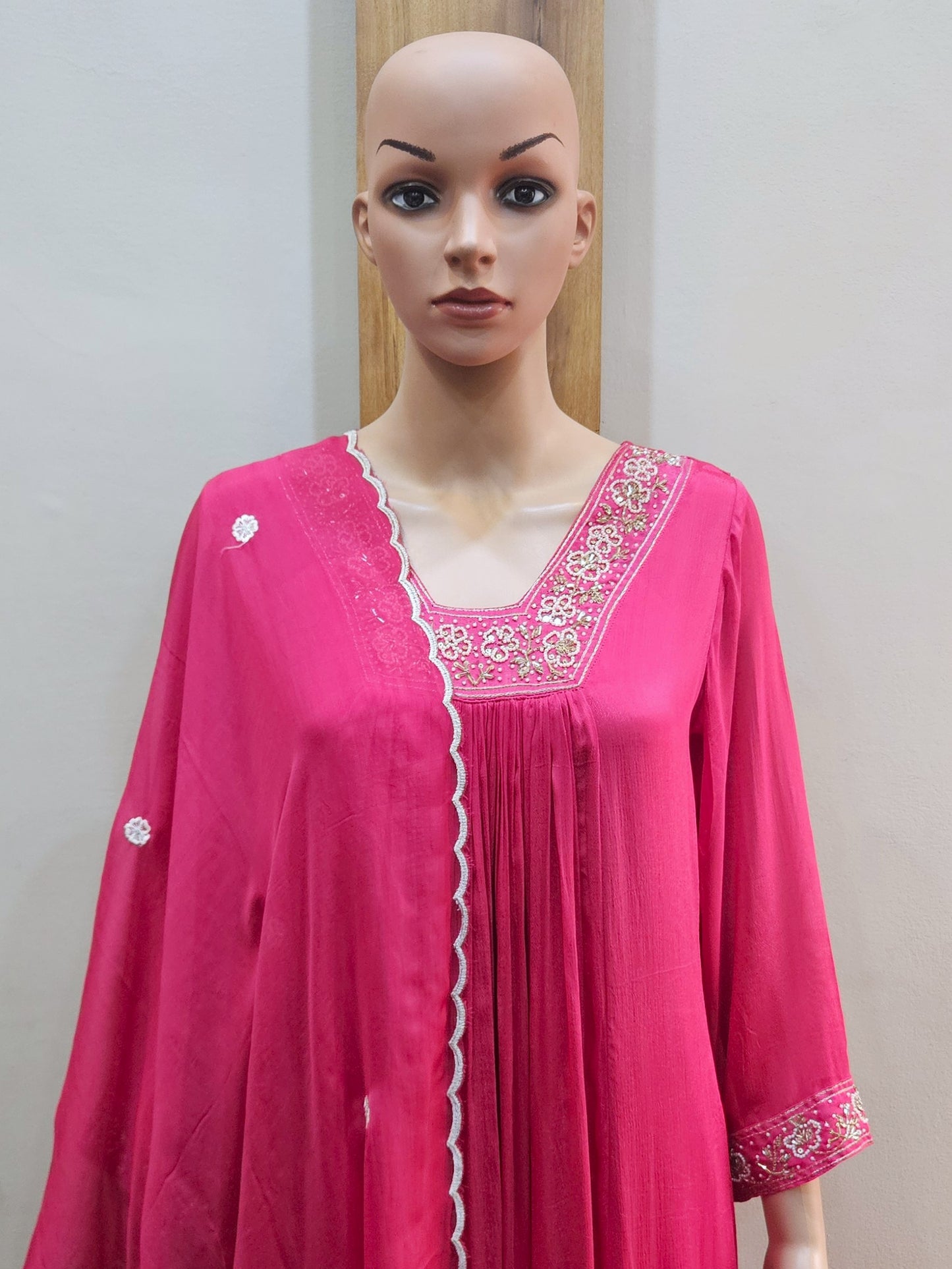 Pink Pure Chinon Partywear Dupatta Set