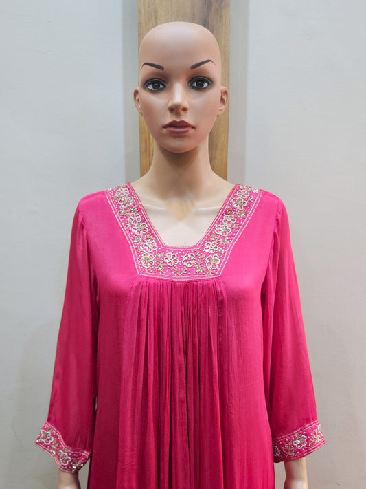 Pink Pure Chinon Partywear Dupatta Set
