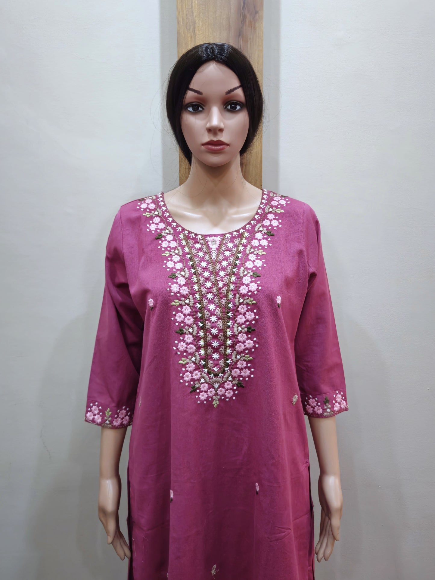 Pink Cotton Embroidered Pant Set