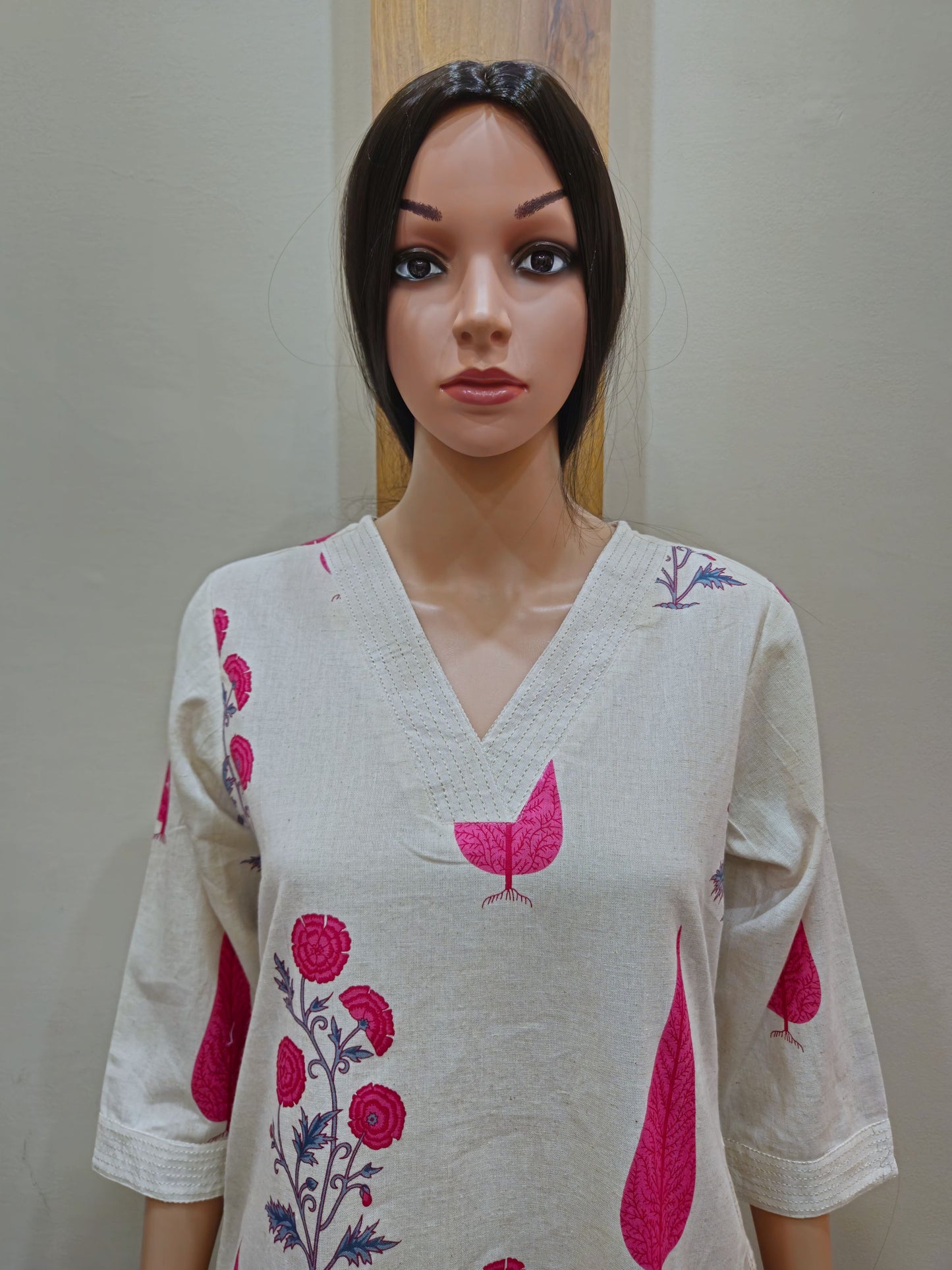 White and Pink Aline Cotton Pant Set