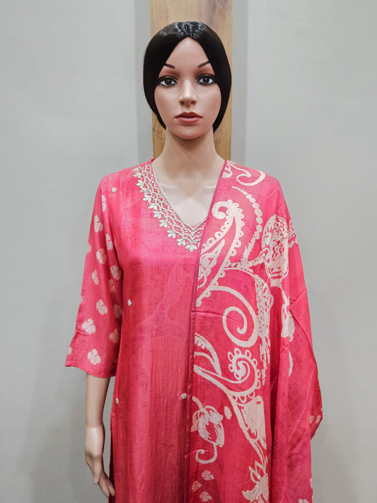 Orange Muslin Shimmer Partywear Dupatta Set