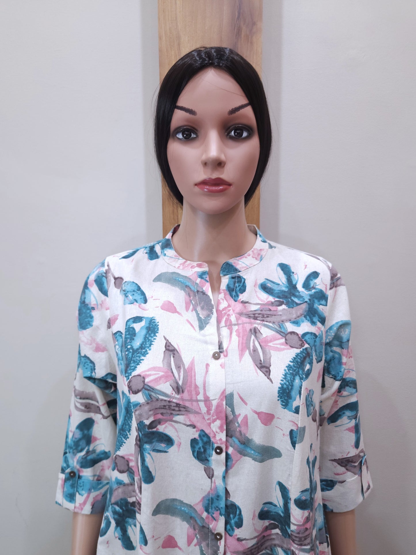 Offwhite Blue Pink Aline Cotton Flex Kurta