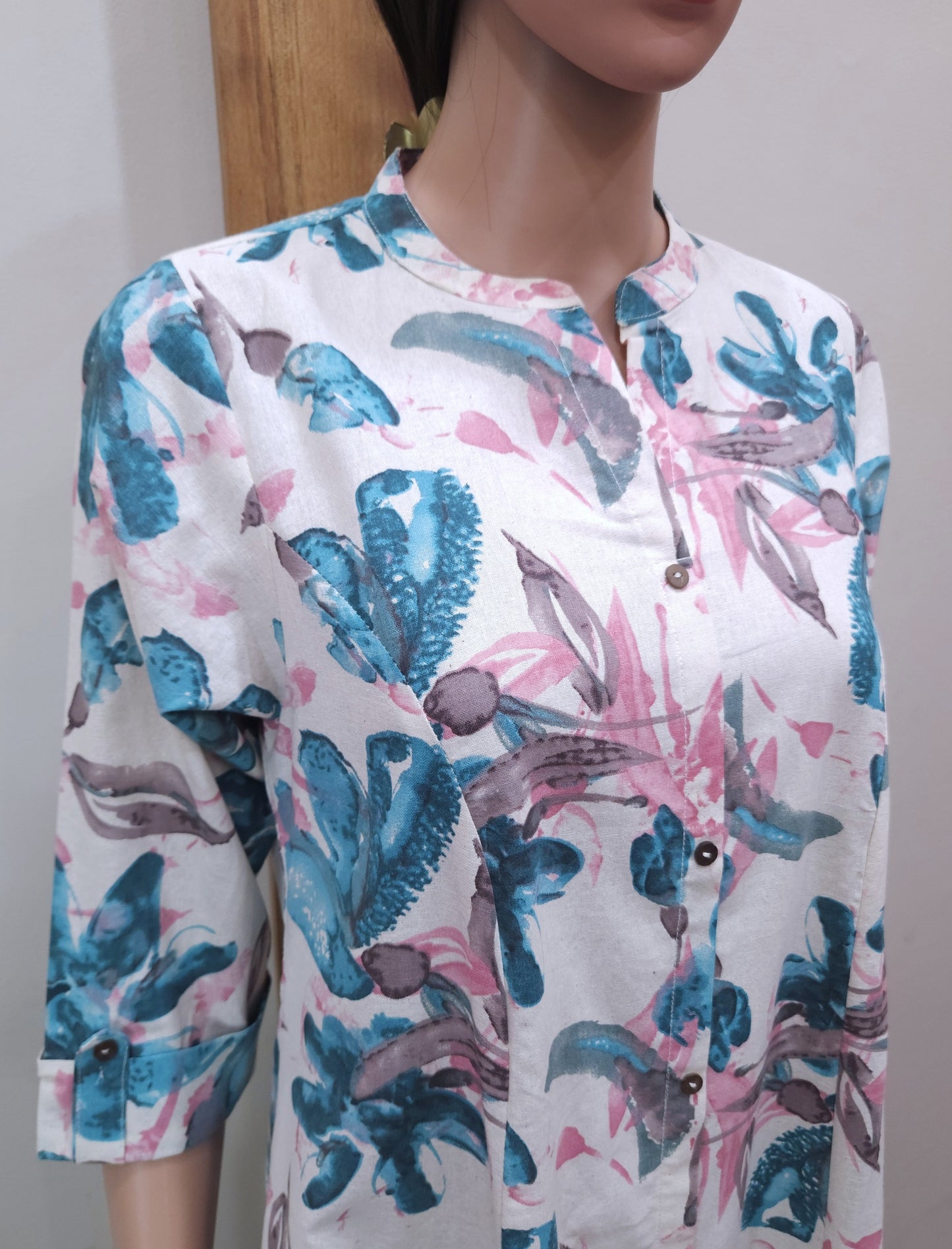 Offwhite Blue Pink Aline Cotton Flex Kurta