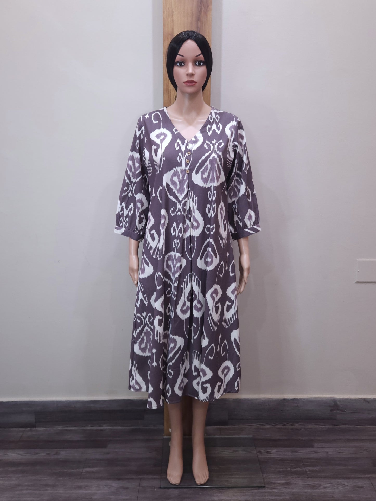 Brown Cotton V Neck Kurti