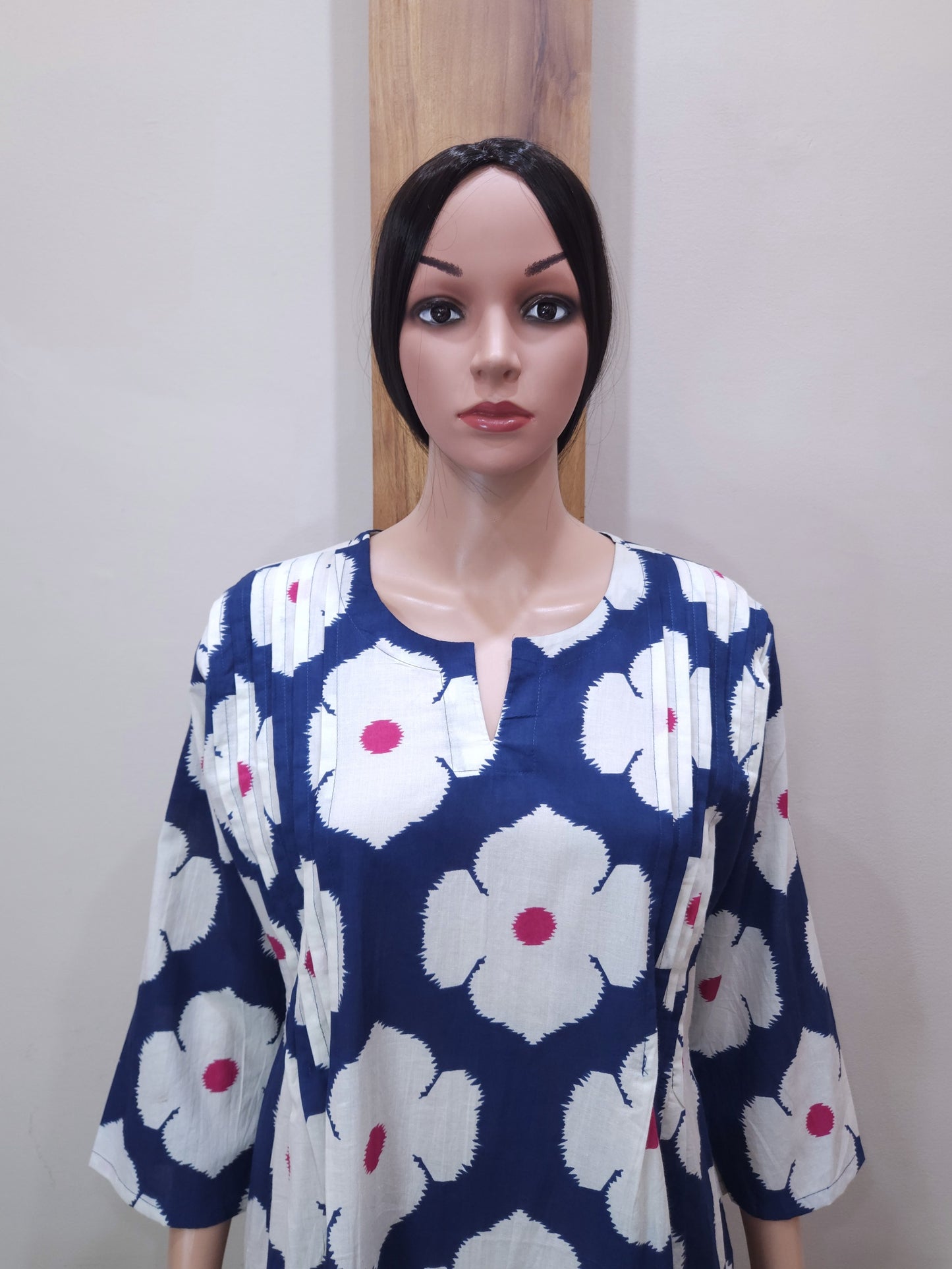 Blue Pleats Cotton Kurti