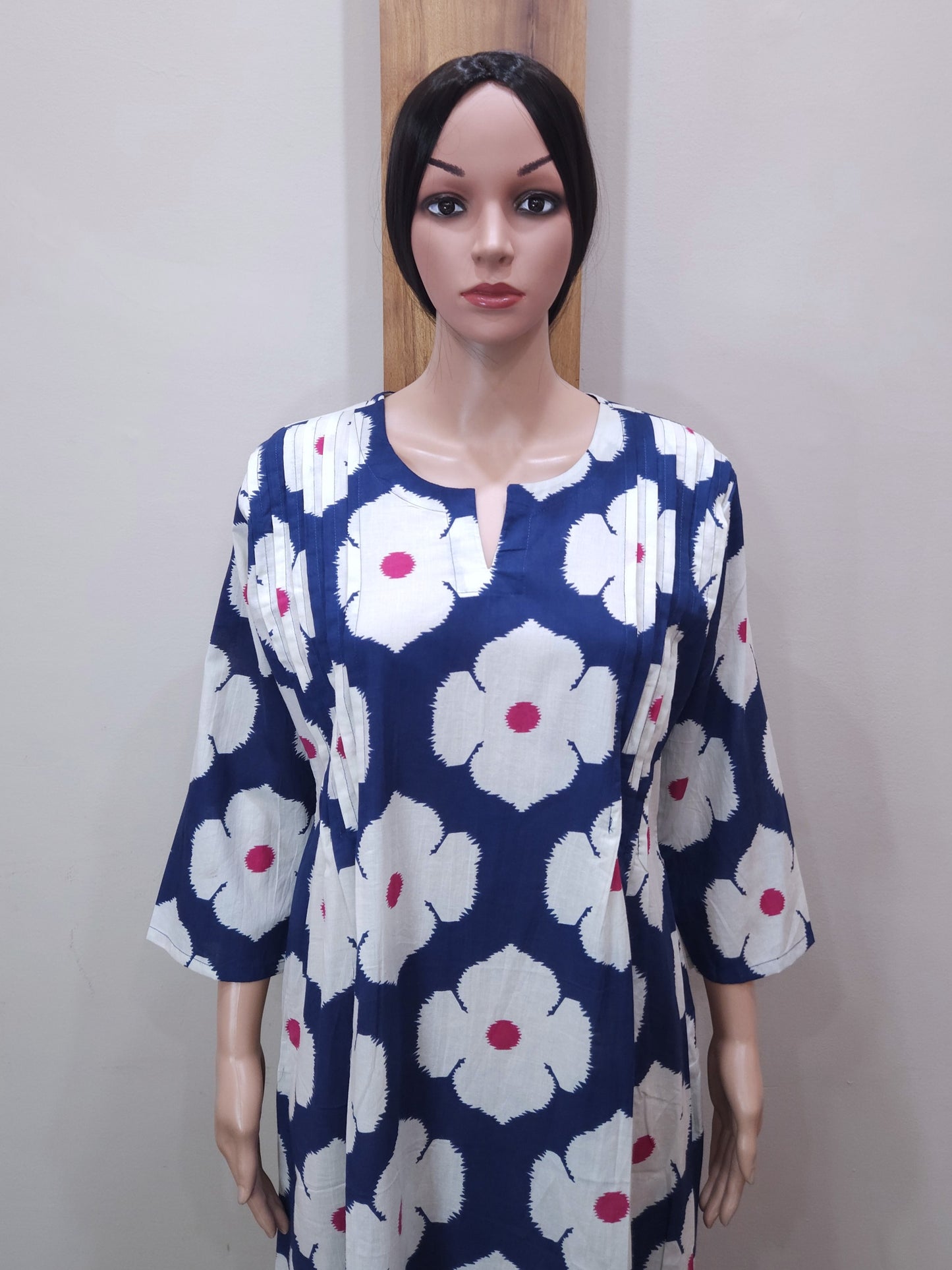 Blue Pleats Cotton Kurti