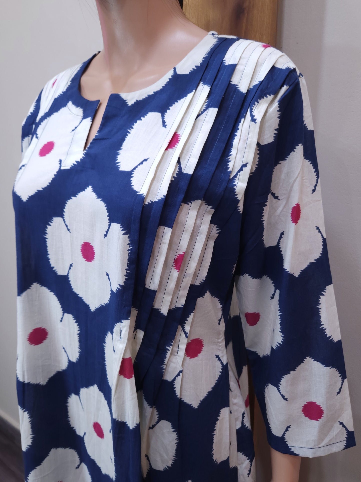 Blue Pleats Cotton Kurti