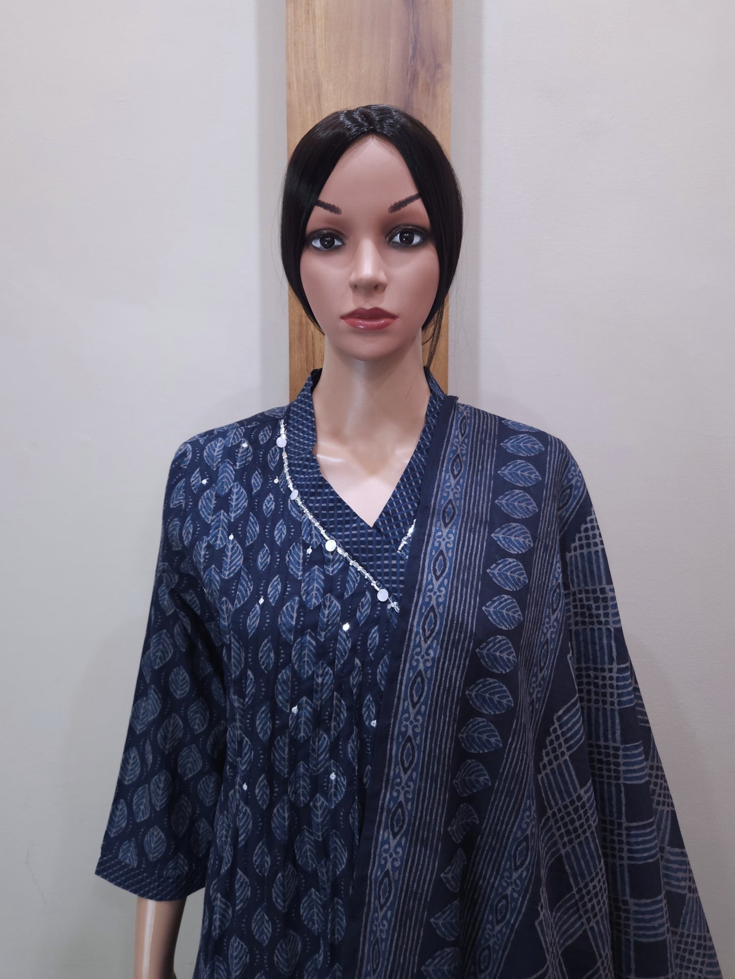 Navy Blue Angrakha Cotton Dupatta Set