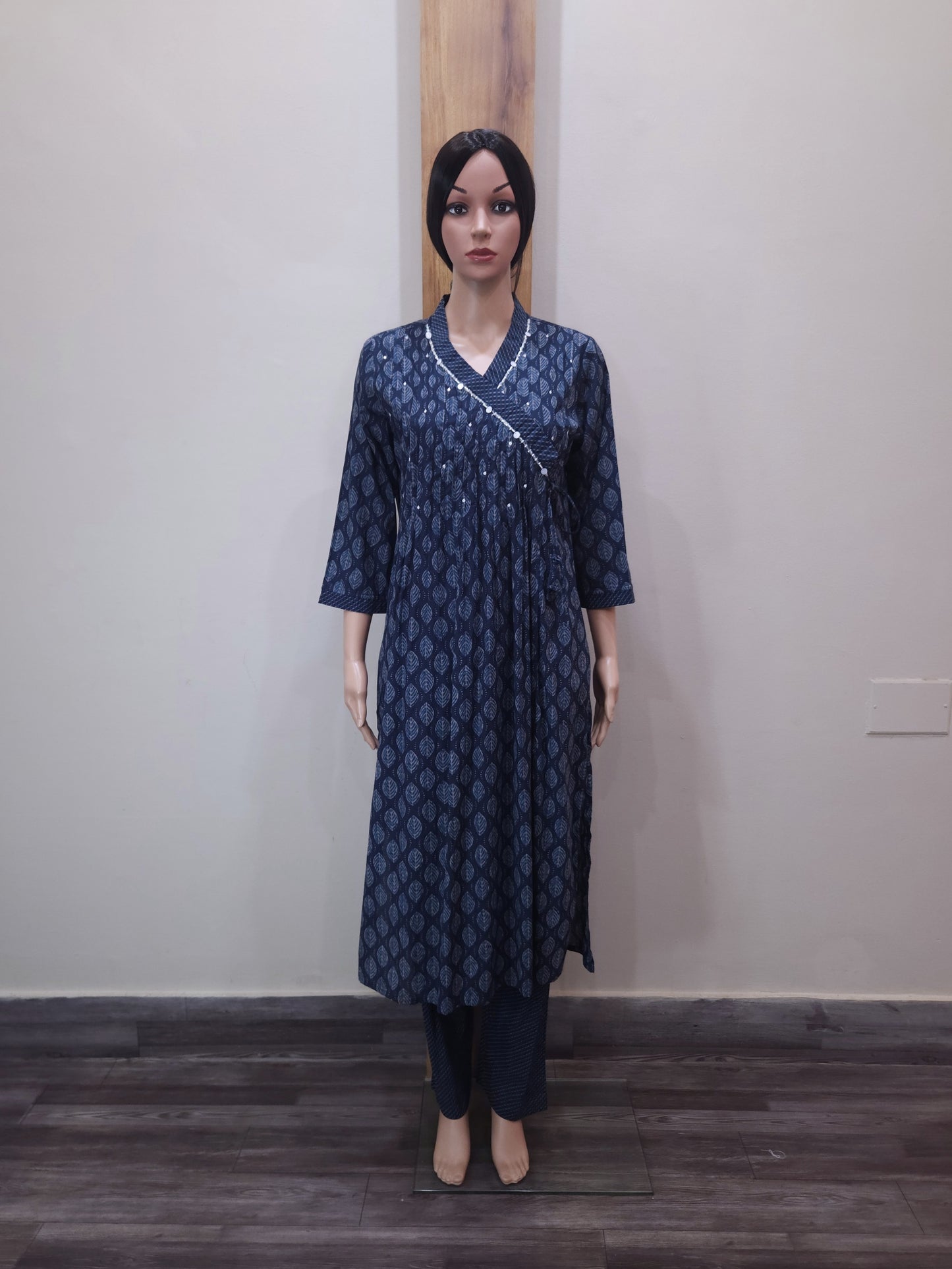 Navy Blue Angrakha Cotton Dupatta Set