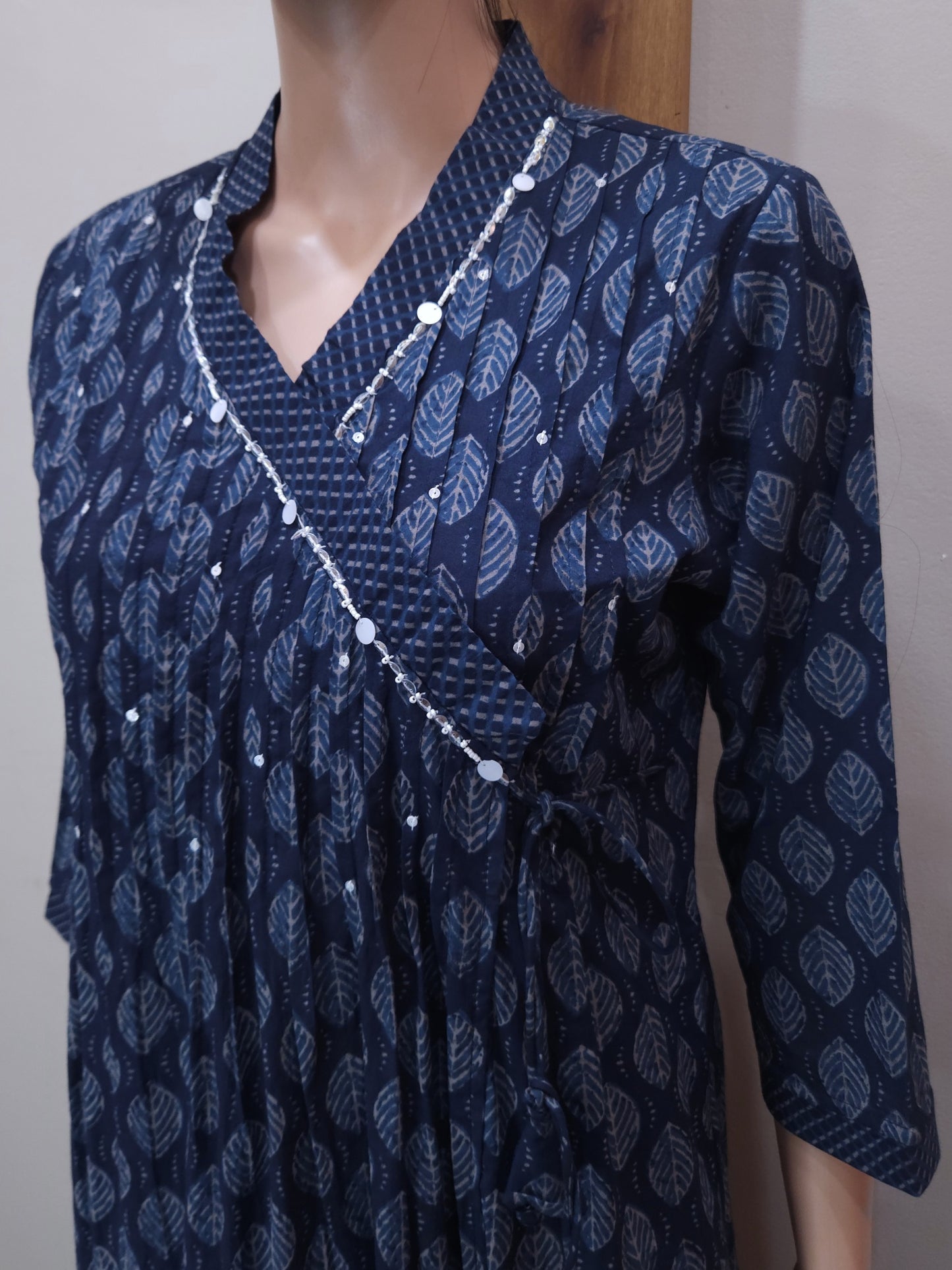 Navy Blue Angrakha Cotton Dupatta Set