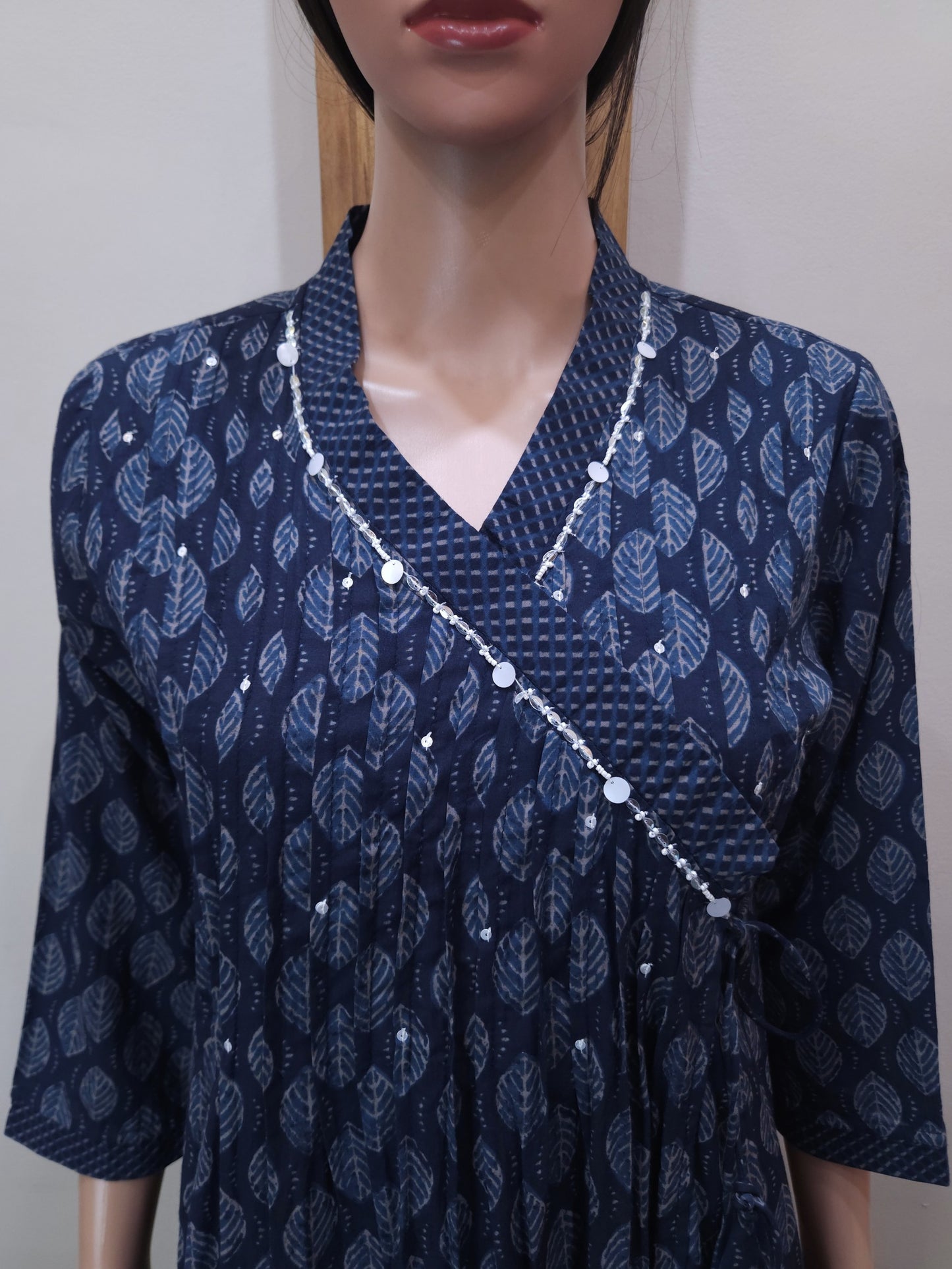 Navy Blue Angrakha Cotton Dupatta Set
