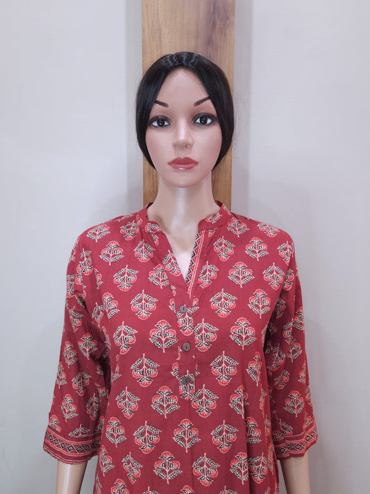 Brick Red Cotton Aline Pant Set