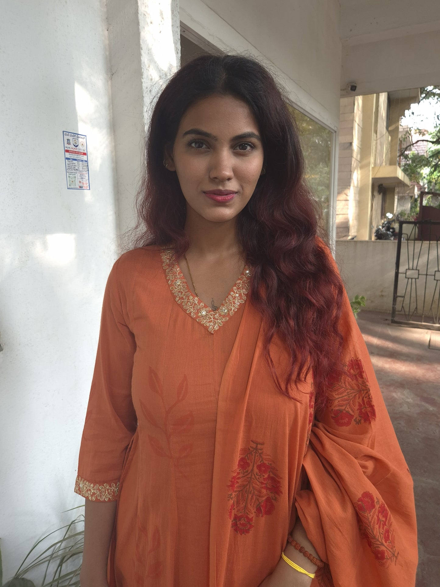 Rust Stylish Aline  Cotton Dupatta Set