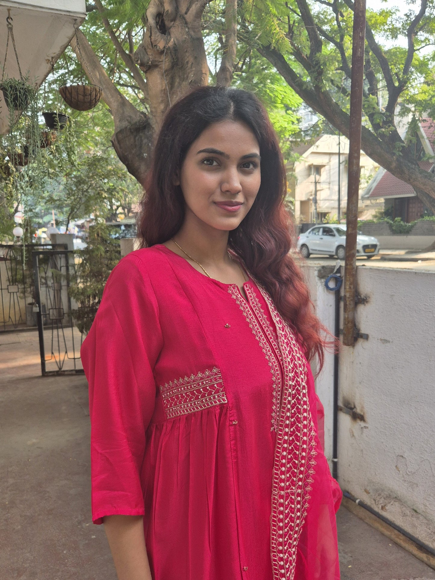 Red Dola Silk Partywear Heavy Embroidery Dupatta Set