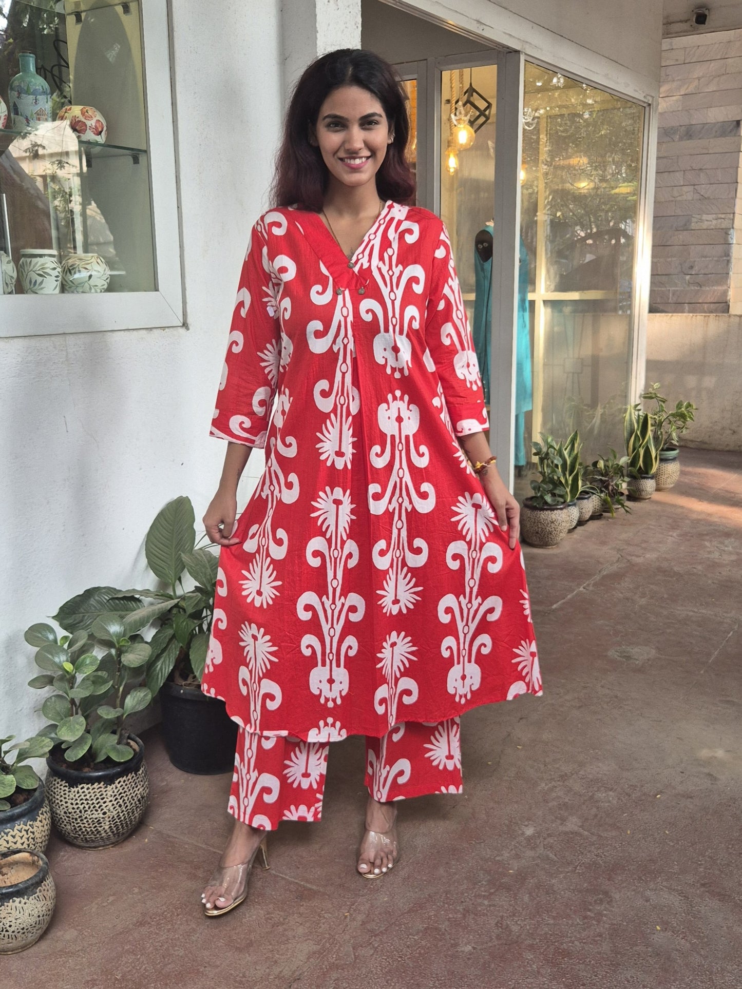 Red cotton palazzo set