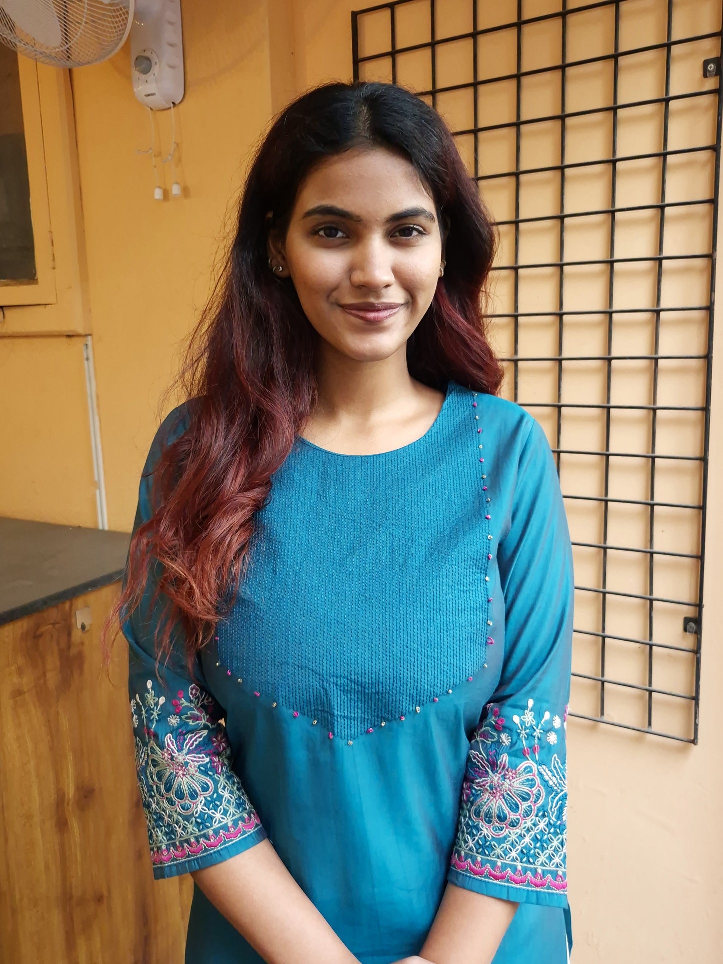 Blue Embroidery Cotton Kurti