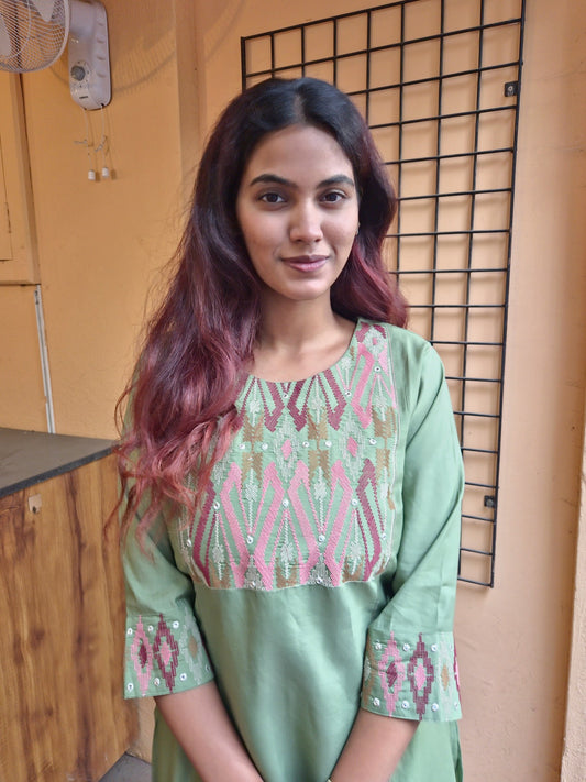Green Embroidery Kurti