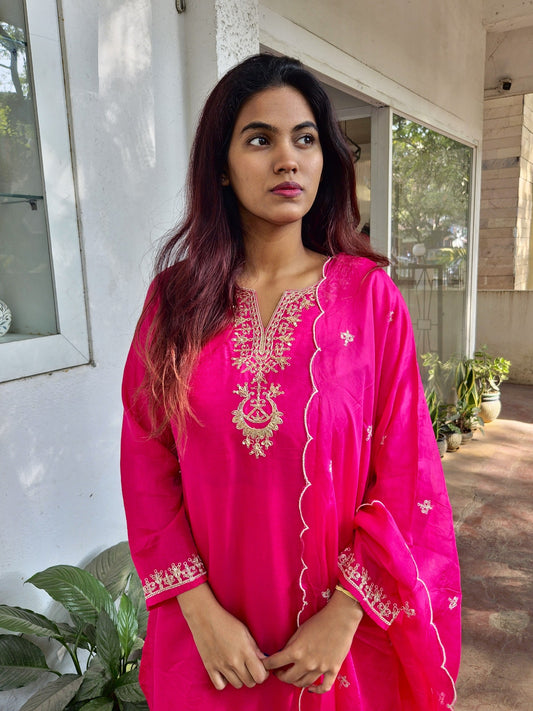 Pink Short Top Party Wear Dupatta Set