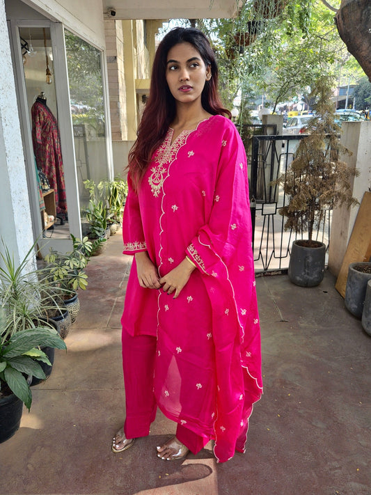 Pink Short Top Party Wear Dupatta Set