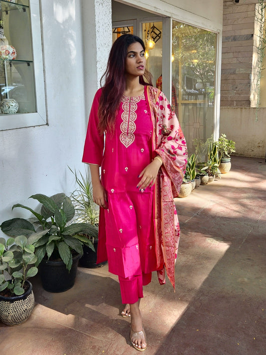 Pink Silk Party Wear Dupatta Set