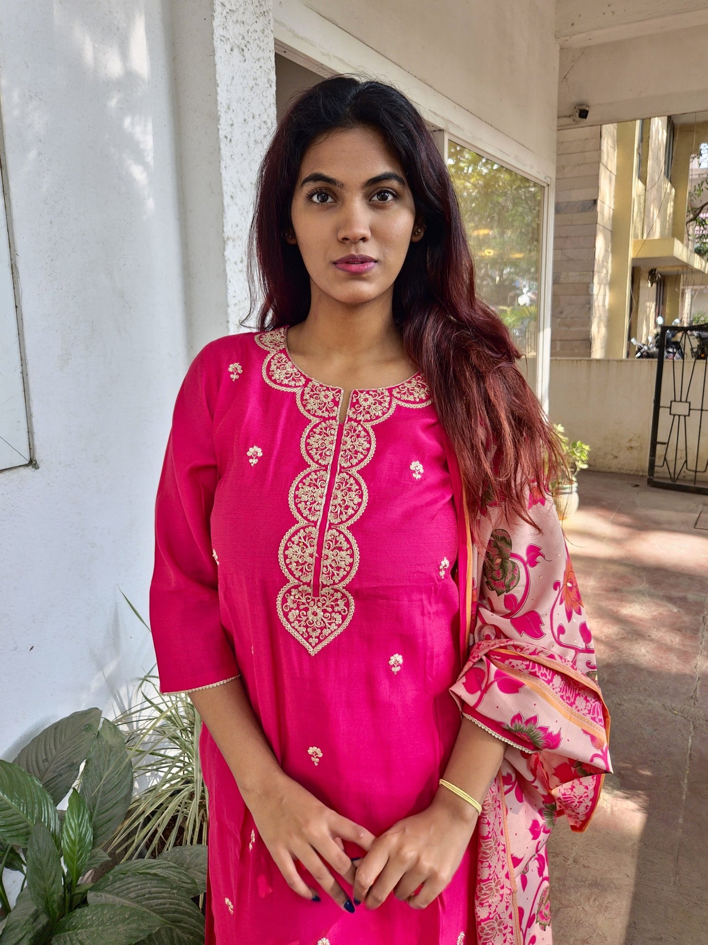 Pink Silk Party Wear Dupatta Set