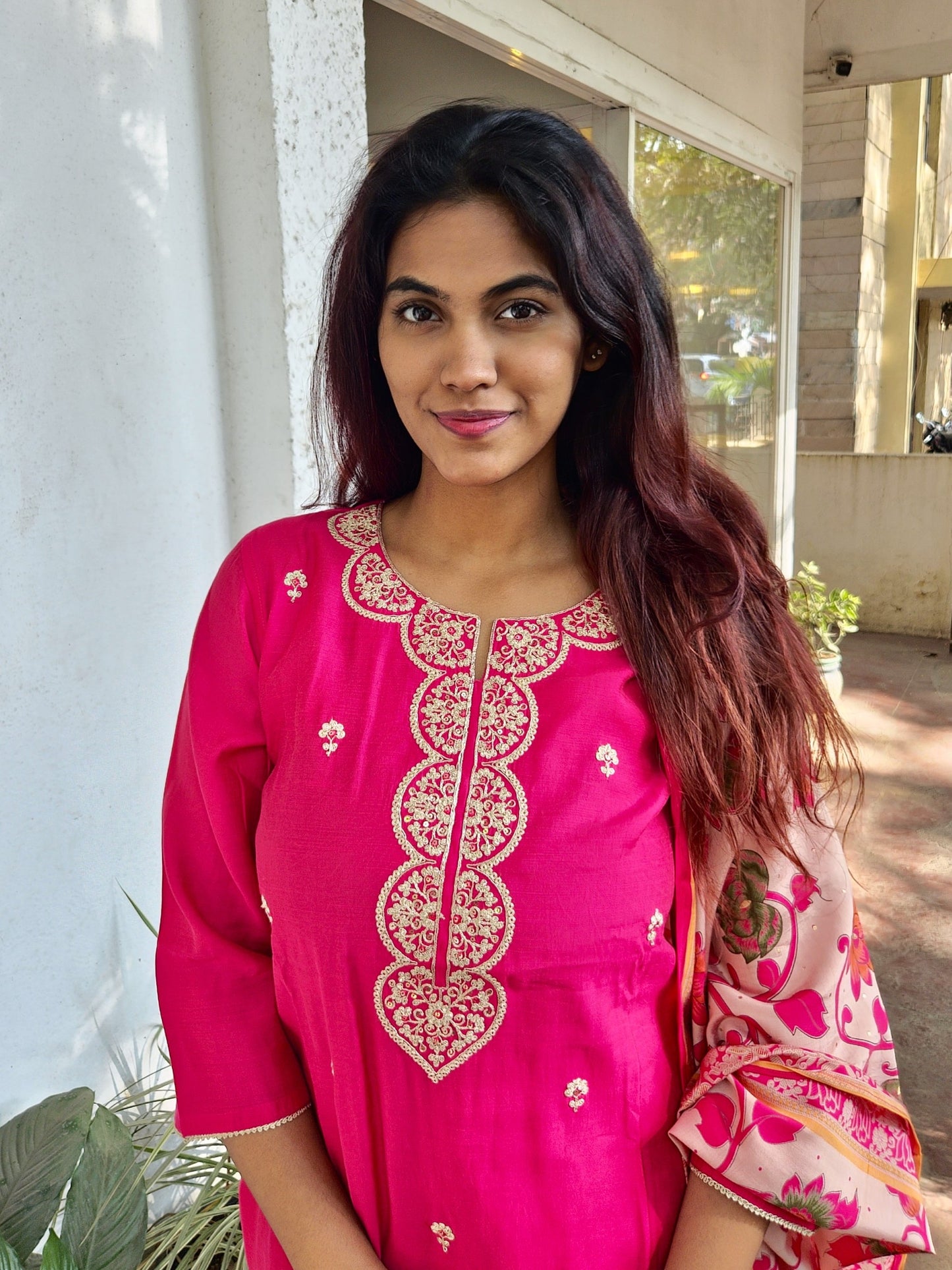 Pink Silk Party Wear Dupatta Set