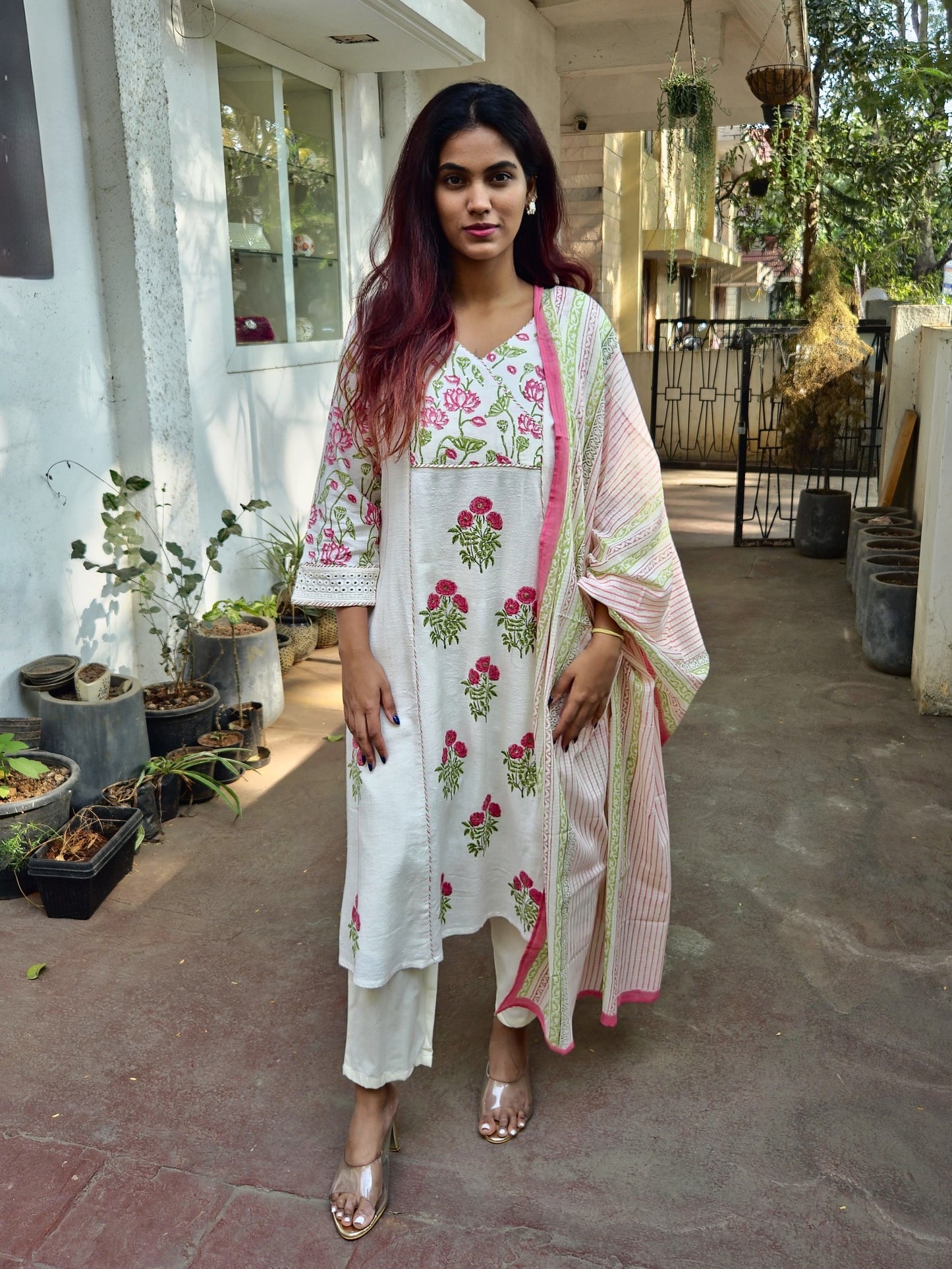 White Cotton Dupatta Set