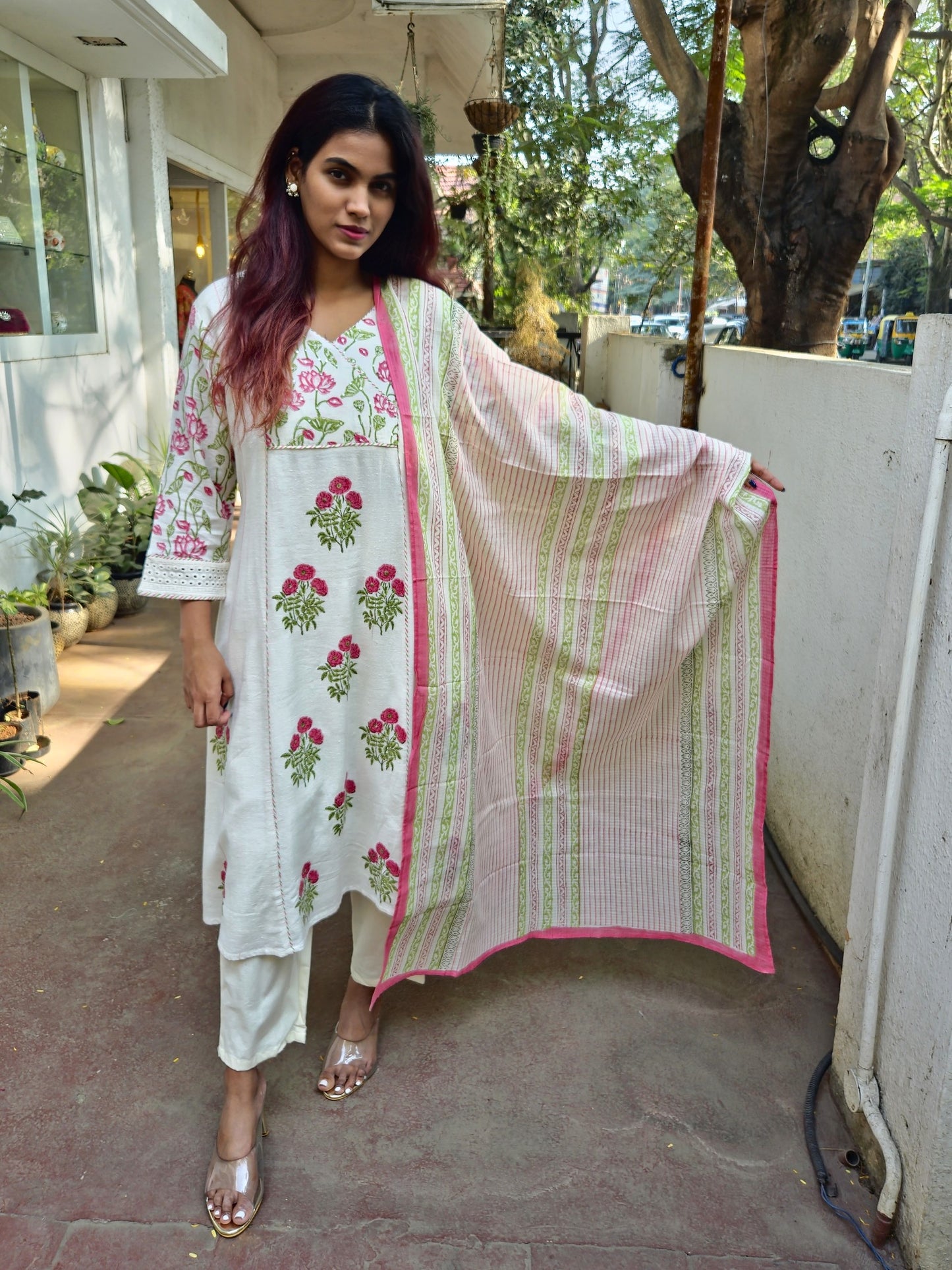 White Cotton Dupatta Set