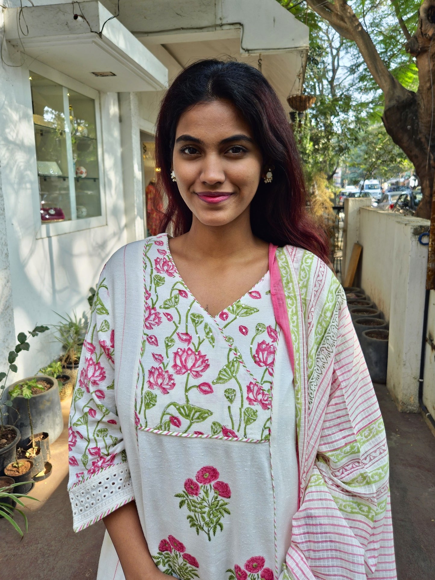 White Cotton Dupatta Set