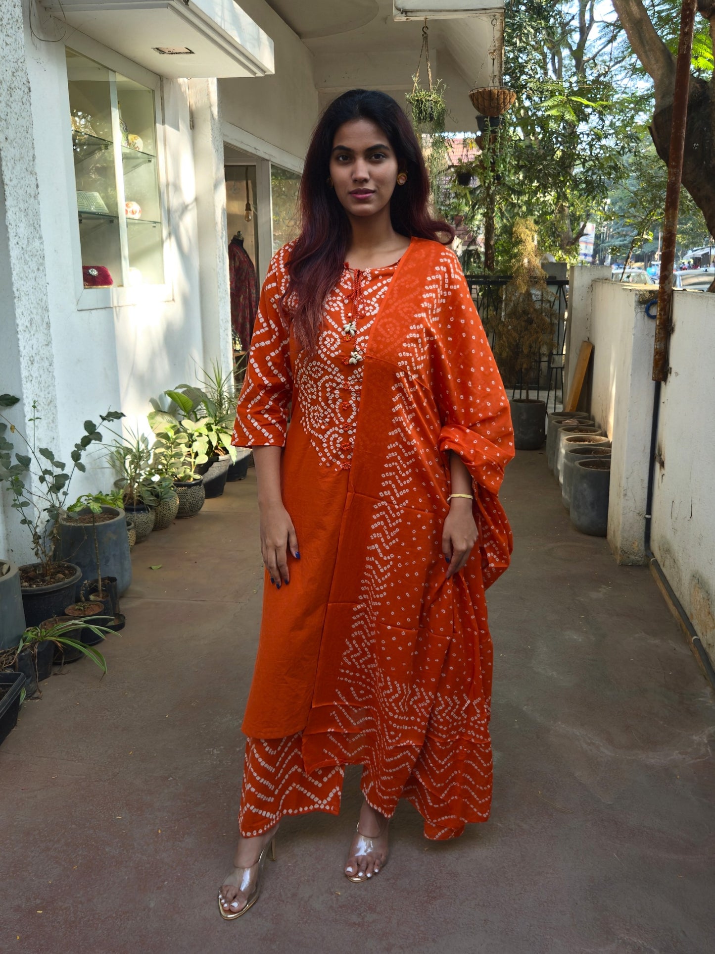 Rust Cotton Dupatta Set