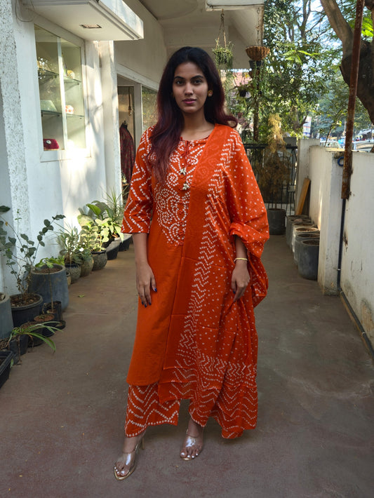 Rust Cotton Dupatta Set