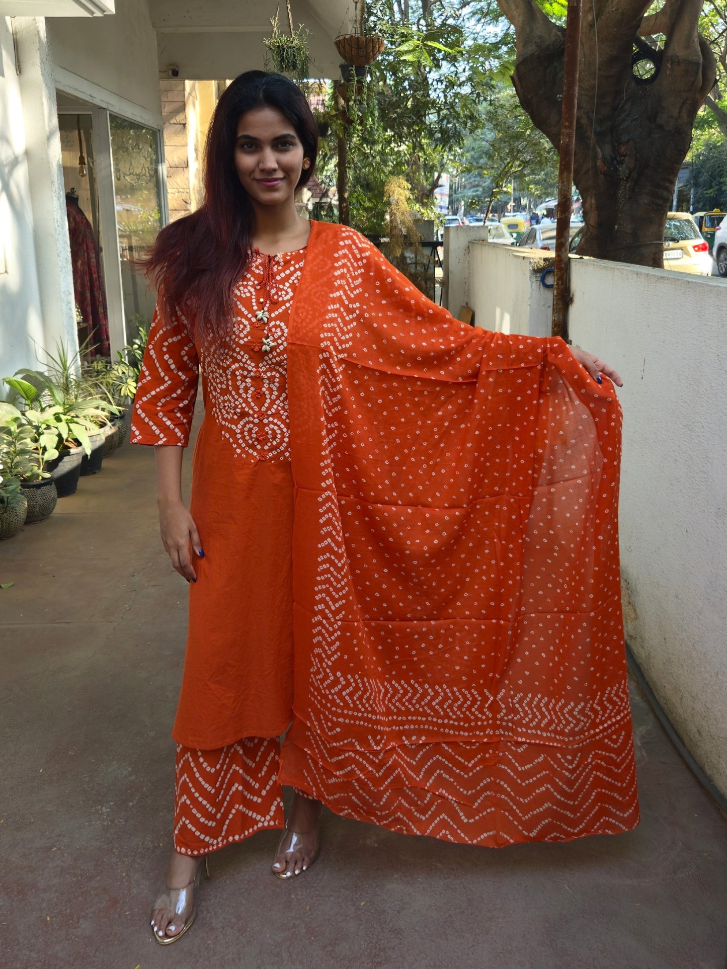 Rust Cotton Dupatta Set