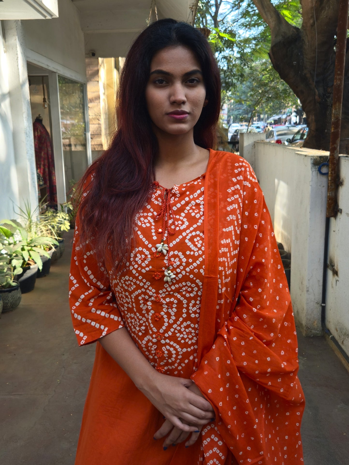 Rust Cotton Dupatta Set