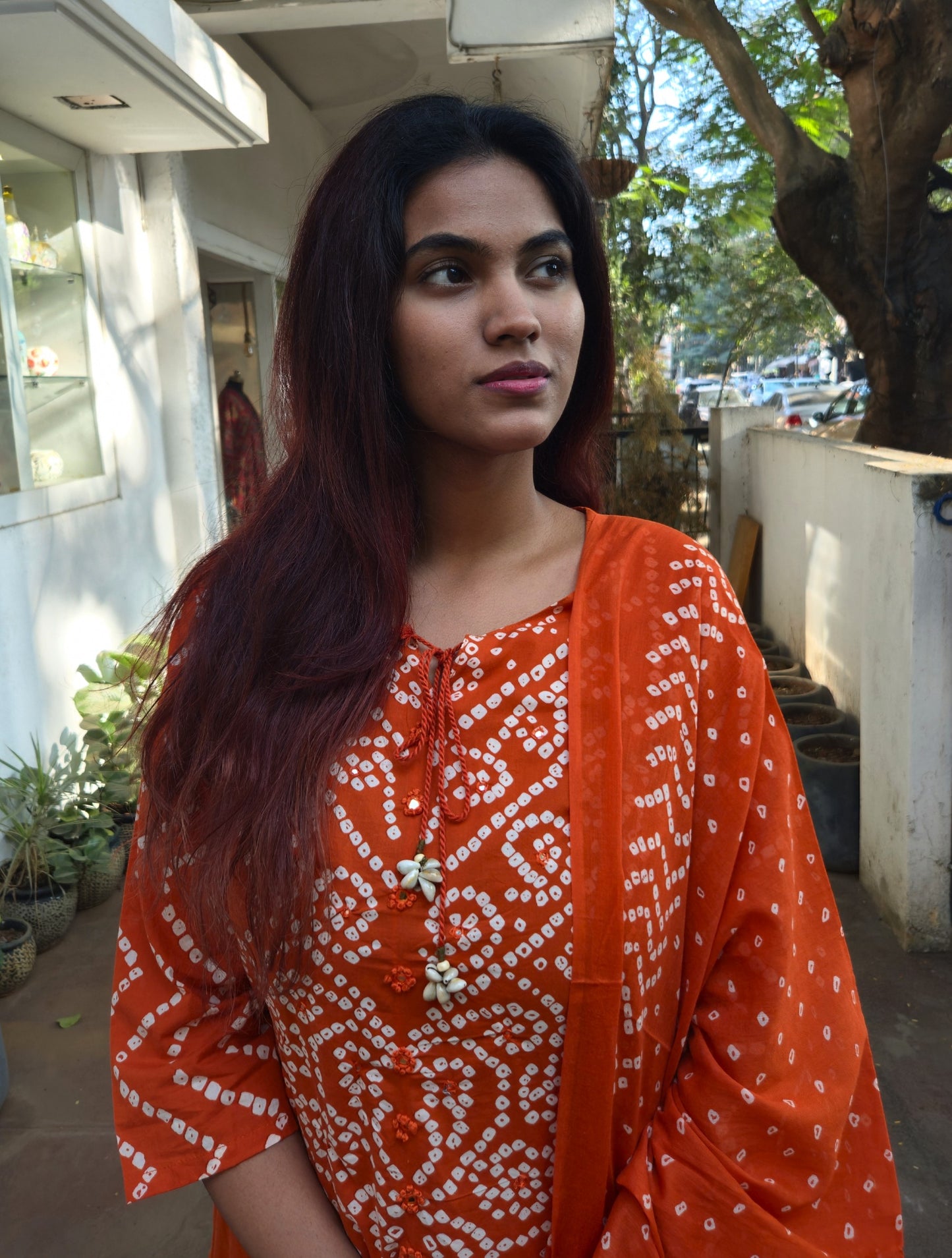 Rust Cotton Dupatta Set