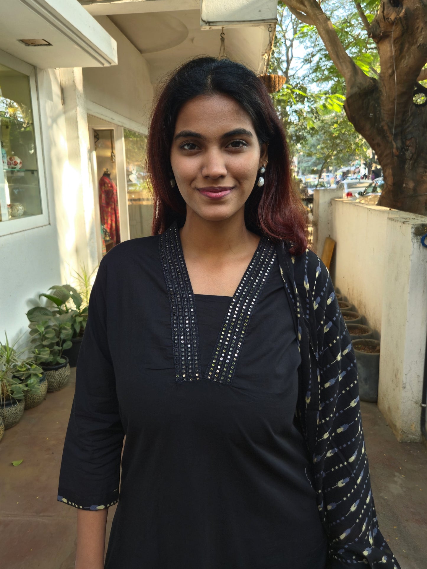 Black Cotton Dupatta Set