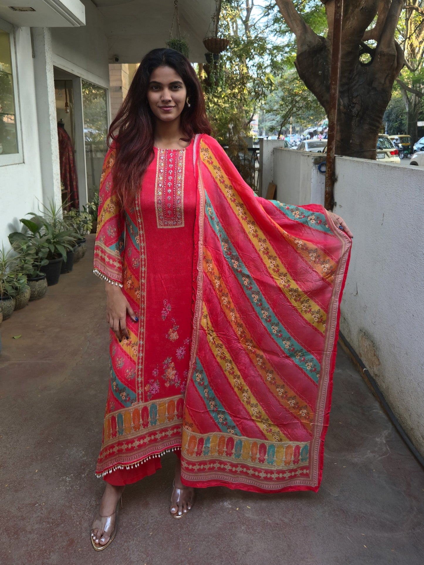 Red Stylish Party Wear Dupatta Set