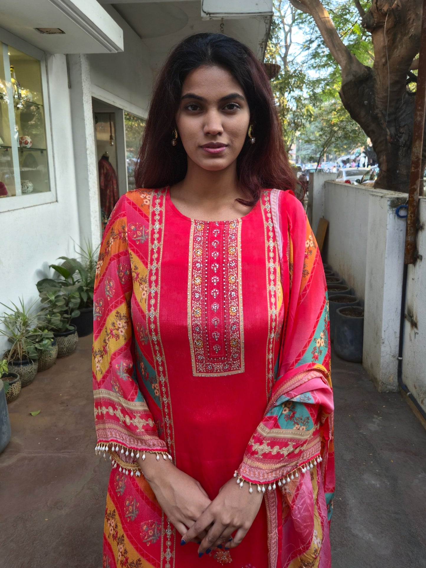 Red Stylish Party Wear Dupatta Set