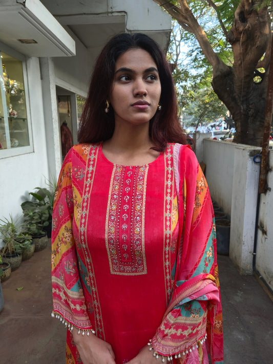 Red Stylish Party Wear Dupatta Set