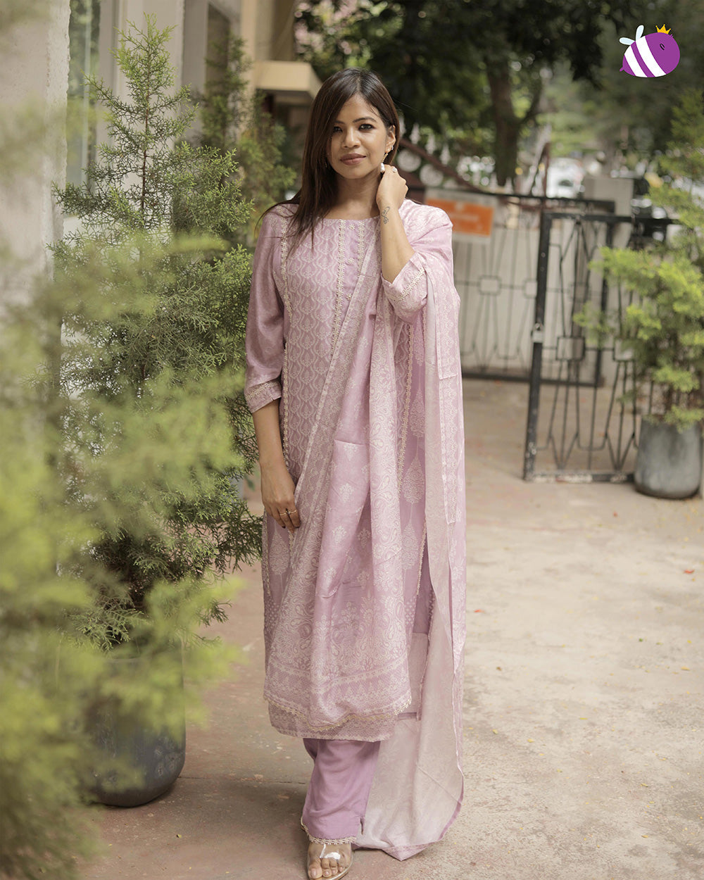 Purple Silk Embroidered Kurta with Pant and Dupatta