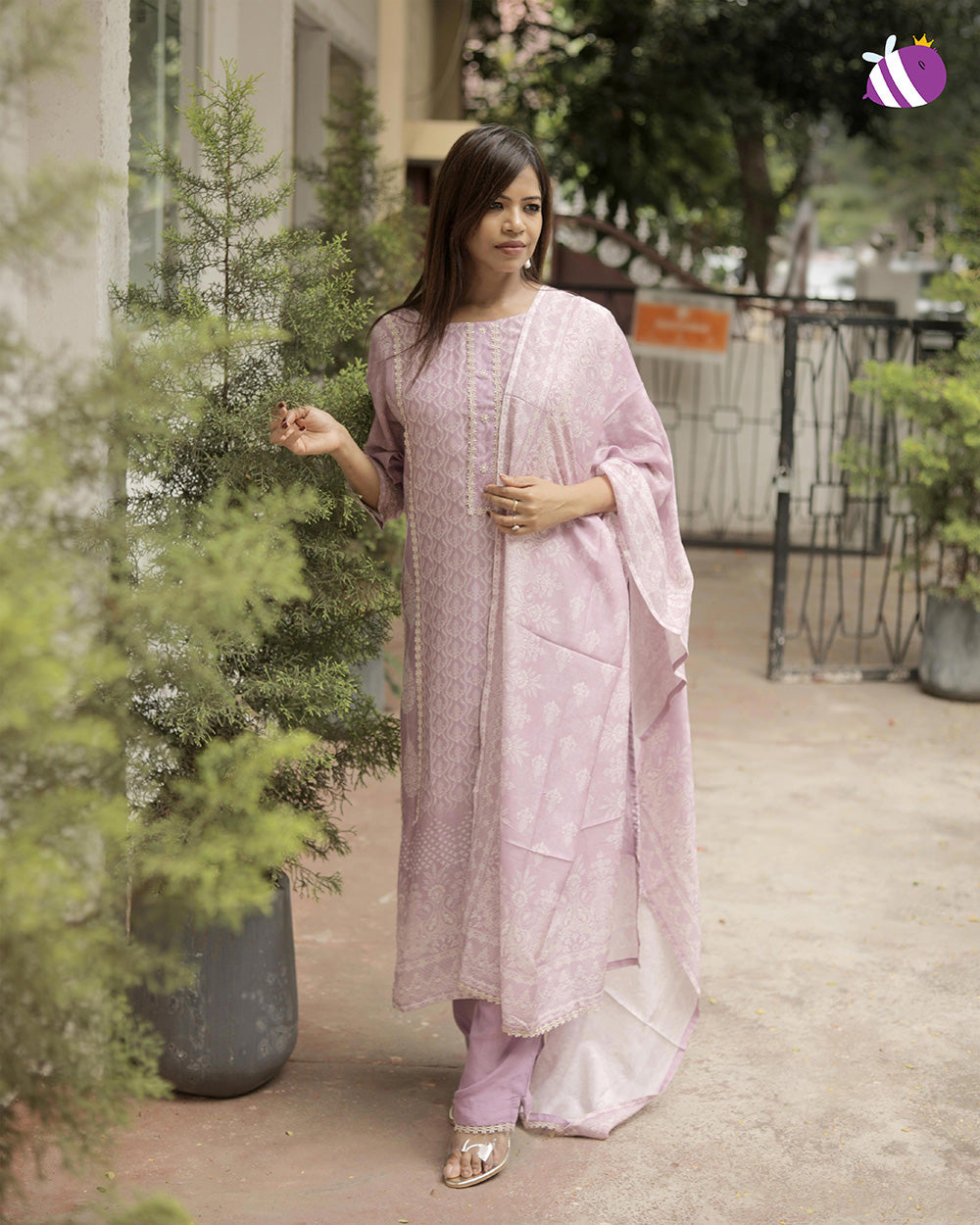 Purple Silk Embroidered Kurta with Pant and Dupatta