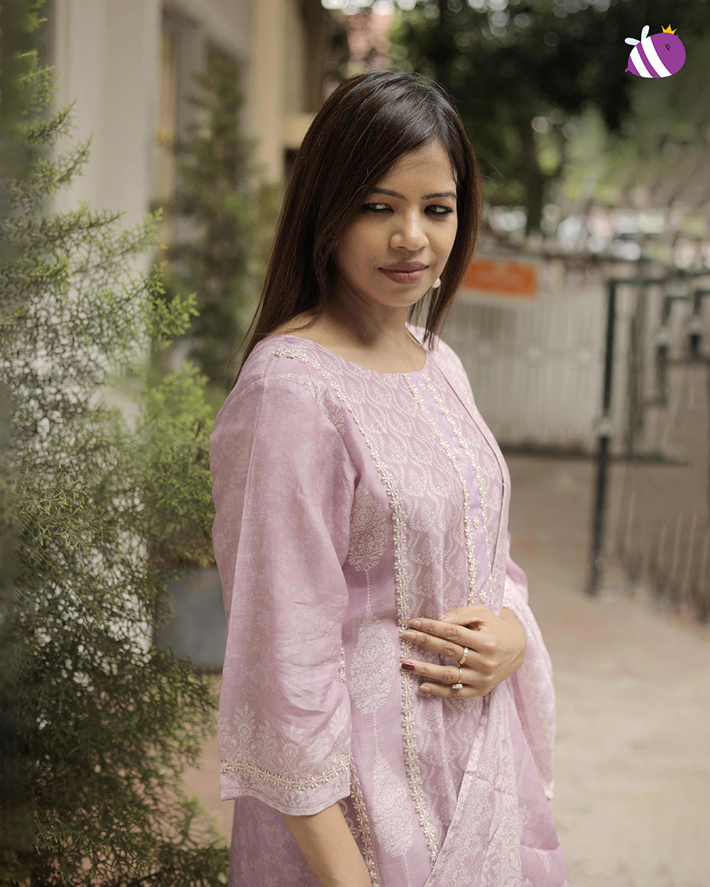 Purple Silk Embroidered Kurta with Pant and Dupatta