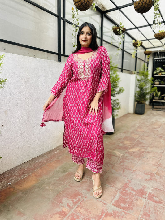 Pink Pure Muslin Kurta with Pant and Dupatta HSR