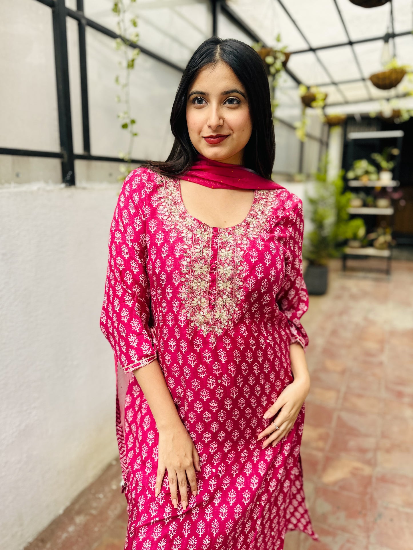 Pink Pure Muslin Kurta with Pant and Dupatta HSR