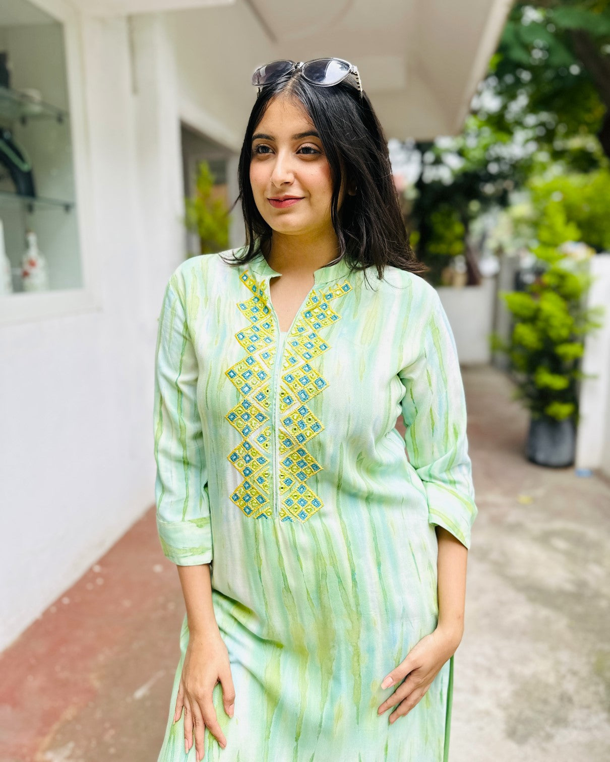 Green Rayon Kurta with Pant