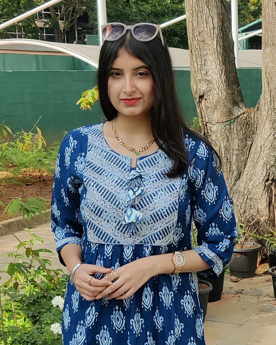 Blue Sequin Embroidered Kurti with Pant and Dupatta