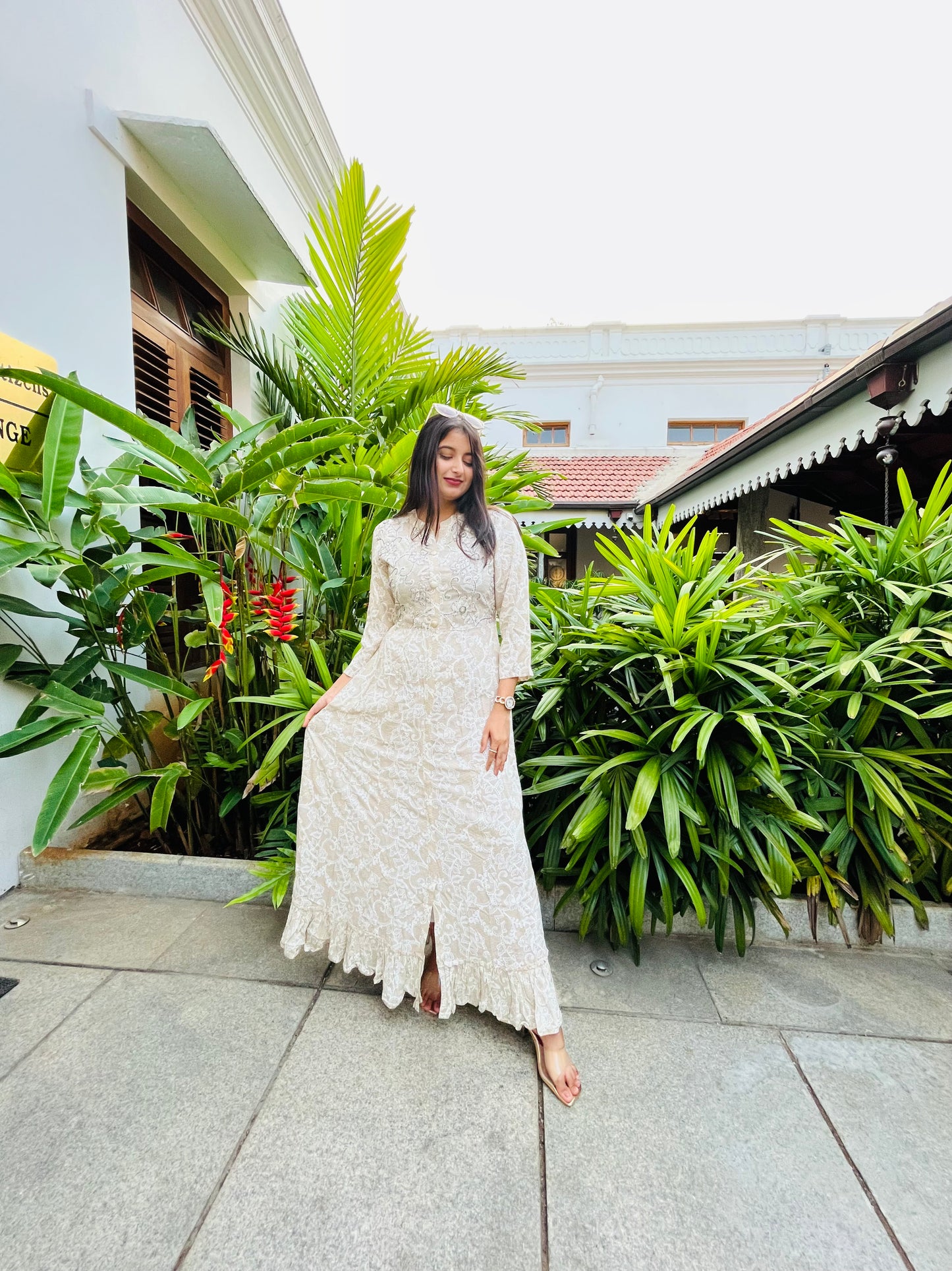 Off-white Embroidered Premium Anarkali Dress