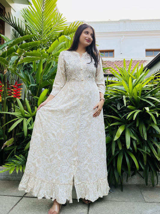 Off-white Embroidered Premium Anarkali Dress