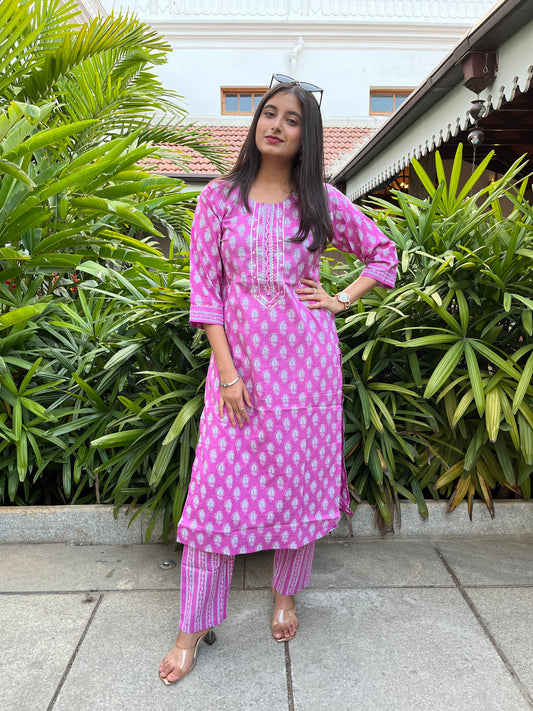 Pink Cotton Kurta with Pant HSR